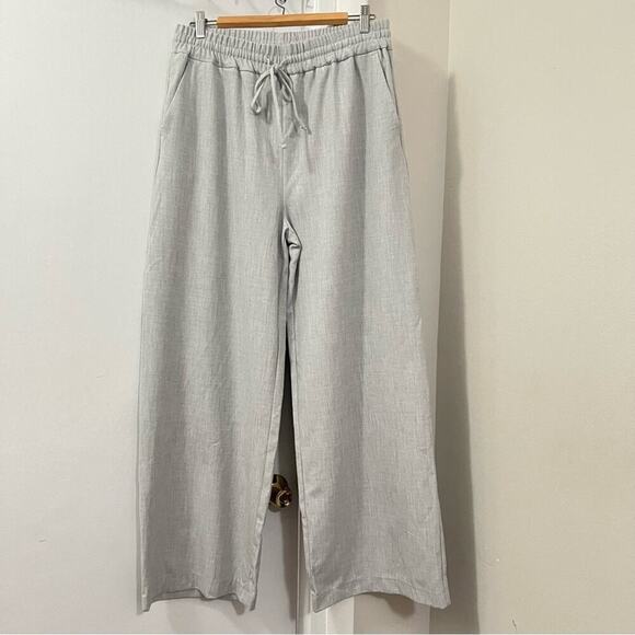 Zara Light Grey Elastic Waistband Trousers Size Large - Picture 10 of 12